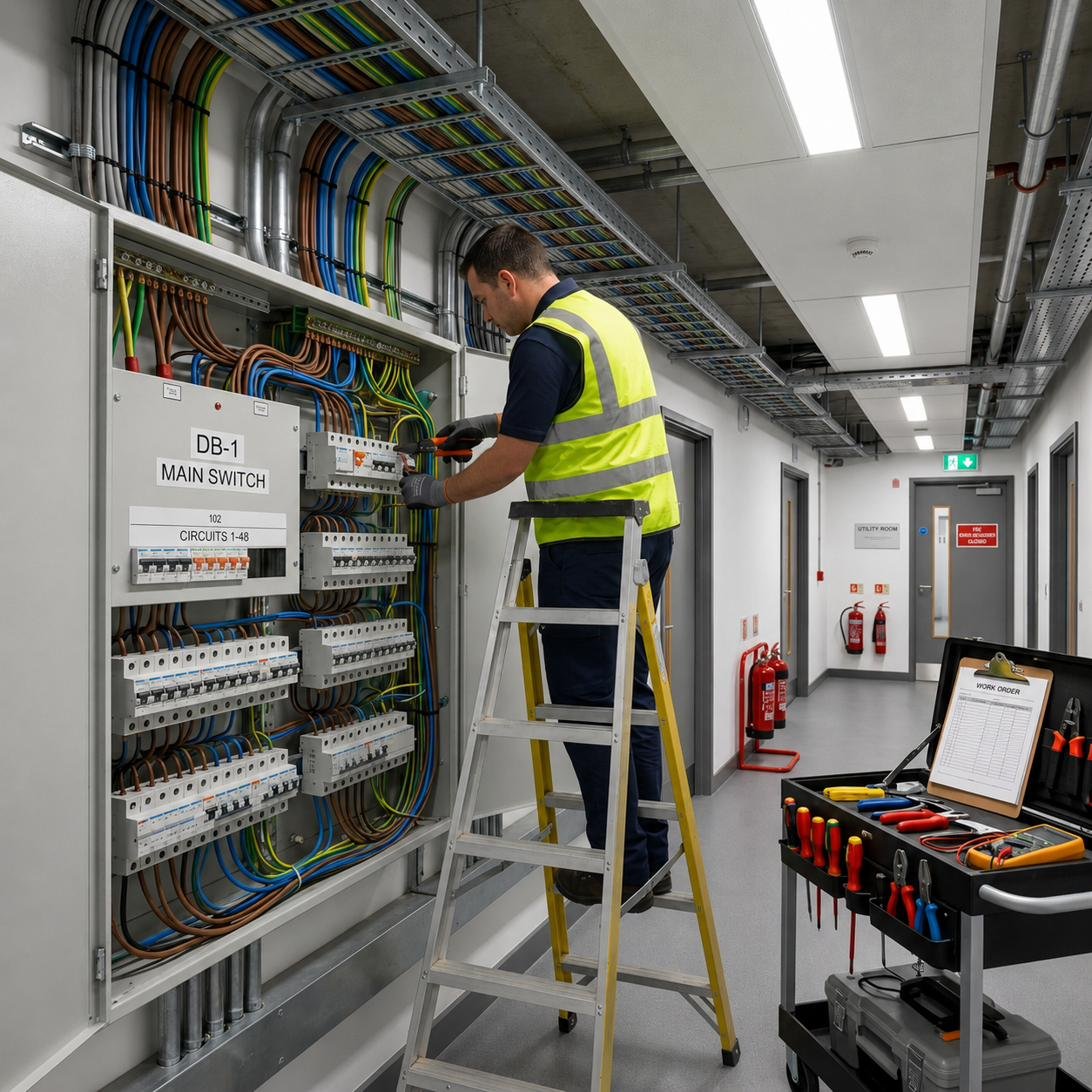 Commercial electrical work completed by H&E Electrician Ltd in London