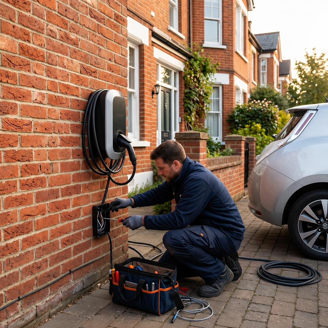 EV charger installation completed by H&E Electrician Ltd in London