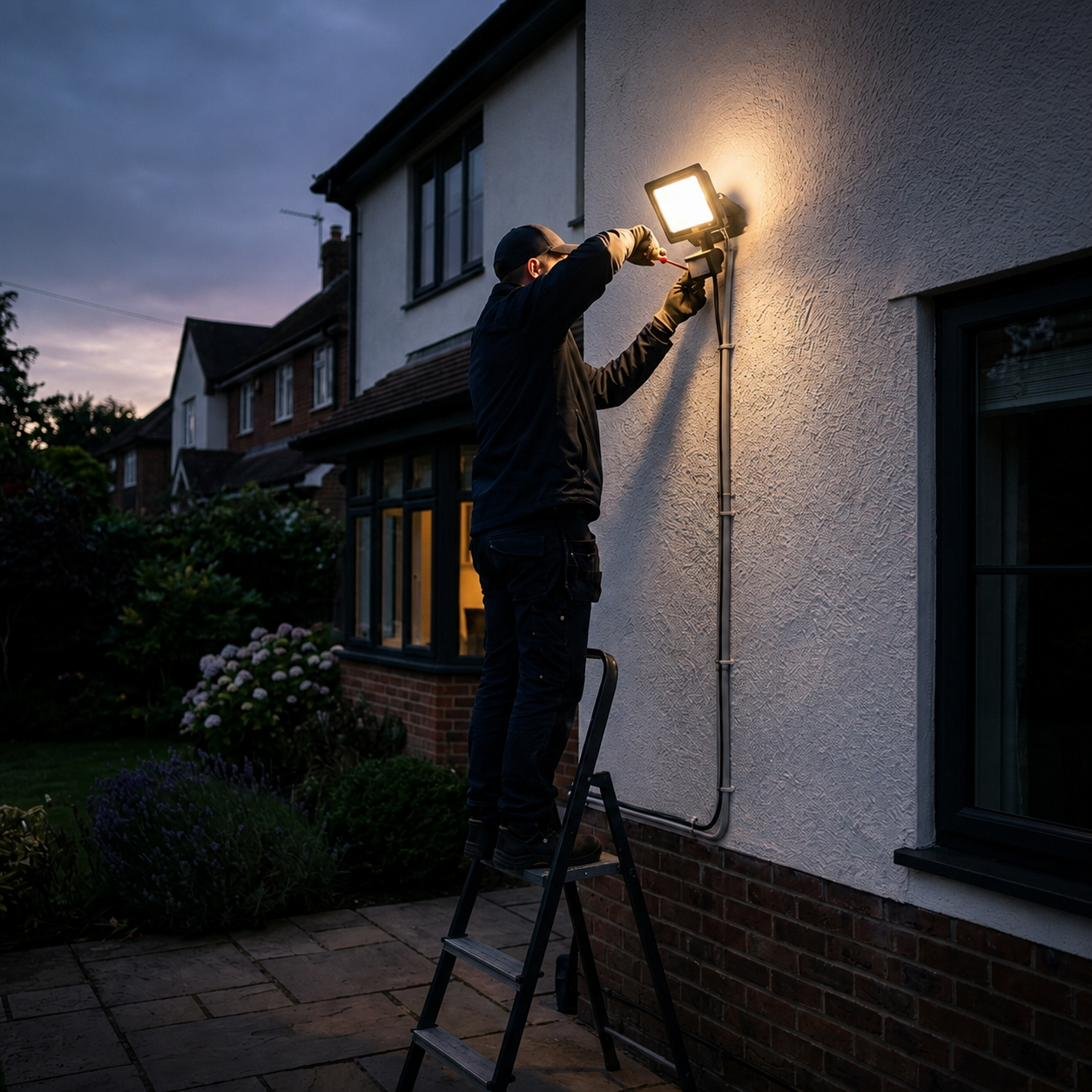 Outdoor security lighting installed by H&E Electrician Ltd in London